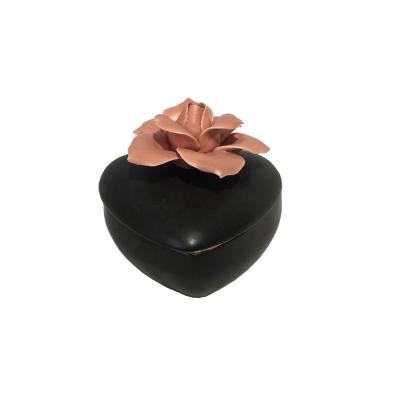 China Elegant Style Matte Black Heart Shape Custom Logo Ceramic Jewelry Packaging Storage Gift Ring Boxes for sale