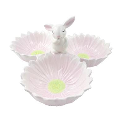 China Sustainable Snack Dessert Food Easter Bunny Bunny Divided Ceramic Dish for sale