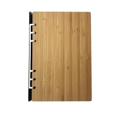 China Custom a5 notebook spiral loose-leaf bamboo cover laser logo 6ring binder notebook puller clamp inside pages to replace 2022 diary for sale