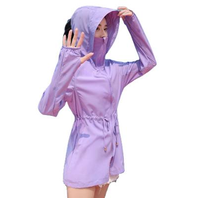 China 2023 Summer New Anti-Shrink Outdoor Women's Hooded UV Proof Breathable Thin Mid Length Coat 4199 for sale