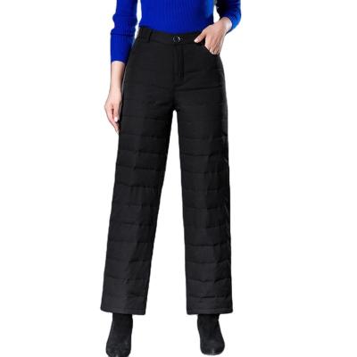 China New Winter 2023 Elegant White Windproof Duck Down Pants Women High Waist Thick Warm Wide Leg Pants High Quality Pants Women for sale