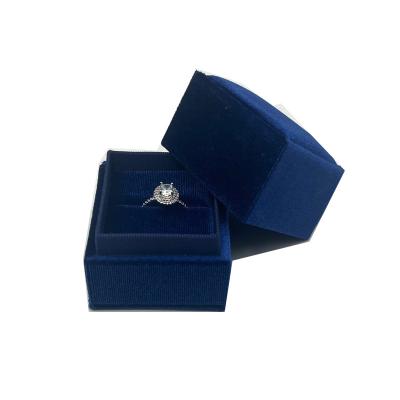 China Gift packaging box Customizable Design Wedding Engagement Storage Packaging Luxury Square Gift Box With Lid Blue Velvet Ring Box Custom Jewelry Box for sale