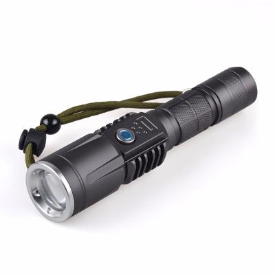 China Emergency Custom Logo T6 Tactical Flashlight 1000 Lumen 10W USB 18650 Aluminum Rechargeable Led Flashlight for sale