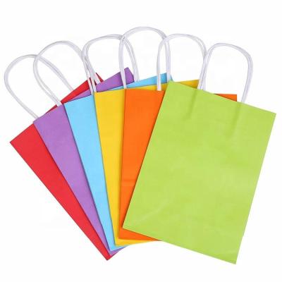 China Recyclable Gift Colored Candy 8 Colors Kraft Paper Colored Paper Bag With Handle For Birthday for sale