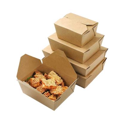 China Disposable Meal Containers Kraft Paper Food Packaging Box Disposable Delivery Take Away Fried Fast Food Boxes for sale