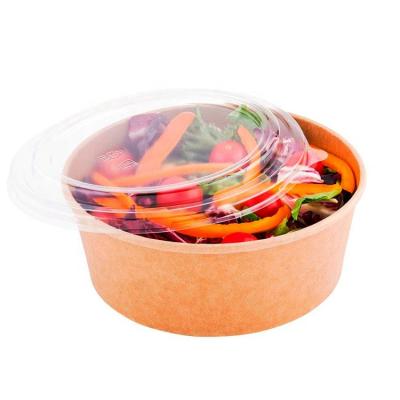 China Disposable Biodegradable Kraft Paper Bowls For Packaging Salad With Cover for sale