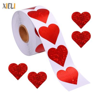 China Xieli waterproof custom valentines roll stickers 500 pieces love heart stickers laser tag printing decoration supplies for party crafts for sale