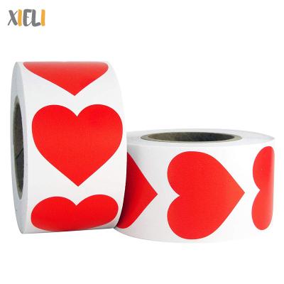 China Xieli Valentines Day Heart Oilproof Red Stickers Craft Labels 1.5inch Adhesive Wrap Seals Labels 500 Per Roll For Gift Decoration for sale