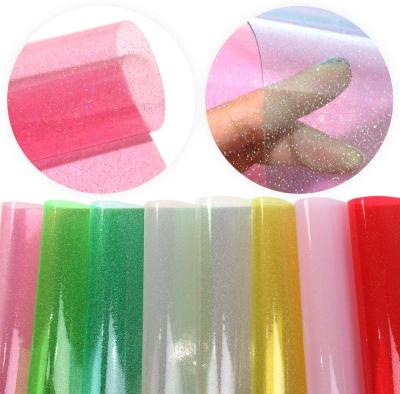 China Waterproof Glitter Jelly Faux Leather Fabric Sheet Transparent for DIY Earrings Hair Bows Bags Wallets Making for sale