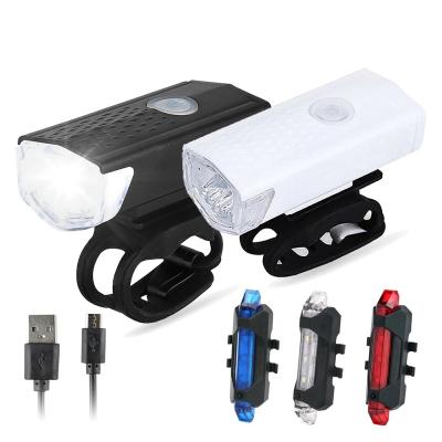 China PC Lamp Shade + ABS Lamp Covers USB Rechargeable Bike Light LED Front Lamp Set Bicycle Flashlight 300 Lumens Cycling Warning Light For Mountain, Road, Trail city, BMX for sale