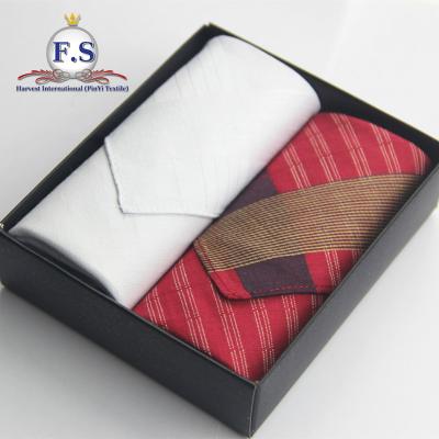 China Wholesale Red Dobby Mens Cotton Gift Packing Handkerchief for sale