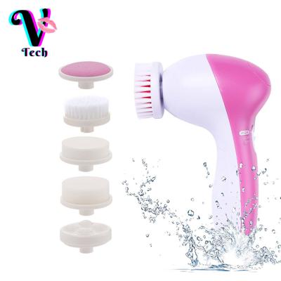 China DEEP CLEANING Electric Waterproof 5 in 1 Facial Cleaning Brush Rotating Brush Skin Facial Cleansing for sale