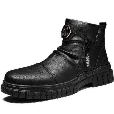 China Custom Zipper Round Chunky Boot Mens Casual Shoes Dropshipping Style Logo Autumn Motorcycle Boots Retro British for sale