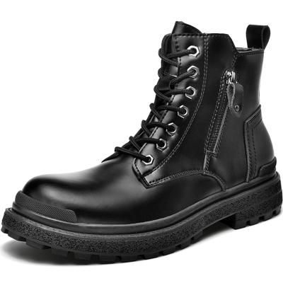 China Soft Shoes Logo Leather Chunky Boots Fashion Warm Winter Men's Ankle Boot Waterproof Platform Custom Dropshipping for sale