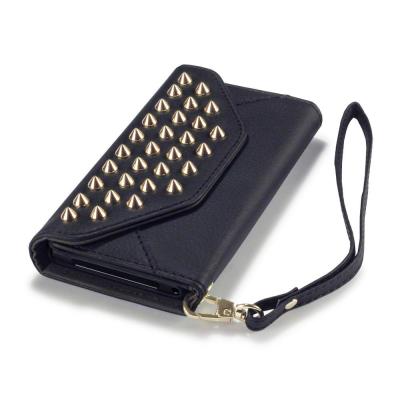 China Terrapin Black Trendy Studded Wallet Sony Ericsson Phone Case With Credit Card Slot for sale