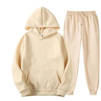 China Anti-wrinkle 2021 Logo Solid Color Plain Wholesale Custom Men Sport Solid Color Pullover Hoodie Set Two Piece Hoodie and Sweatpants for sale