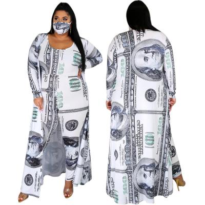 China Plus Size Autumn And Winter Explosions Fashion Trends New Dollar Bill Printed Jumpsuit Cloak Plus Size Ladies Suit for sale