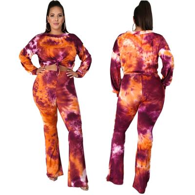 China Autumn And Winter Explosions Fat Woman Plus Size Fat Girl Plus Size Tie Dye Print Casual Slim Ladies Suit for sale