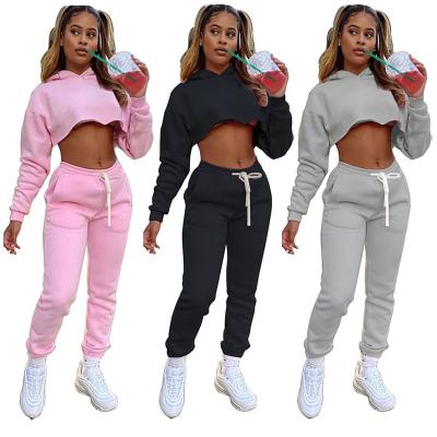 China 2021 breathable autumn and winter sweater solid color two-piece suit plus velvet thickening casual sports suit for sale