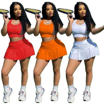 China Girls QUICK DRY Sporty Solid Sleeveless Pantskirt 2 Pieces Outfits Woman Two Piece Shorts Set Sportwear for sale