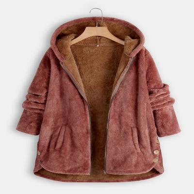 China Hot sale anti-shrink European and American 2021 autumn/winter new lazy coat women's plush velvet hooded warm jacket in stock for sale