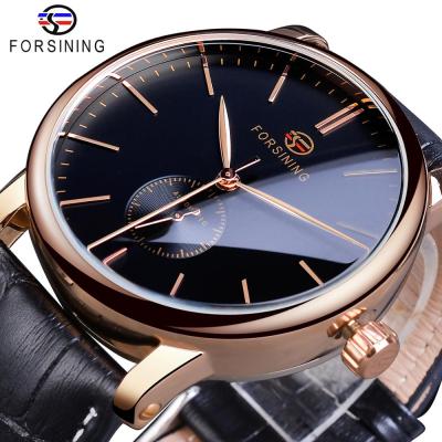 China Black Ultrathin Analog Genuine Leather Wrist Watch Forsining Men's Mannen Band Clock Day/Date Simple Mechanical Automatic Dial Sub Watch for sale