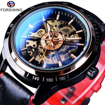 China Forsining Motorcycle Design Black Belt Luxury Mechanical Male Clock Skeleton Day/Date Genuine Mens Watches Top Brand Automatic Waterproof for sale