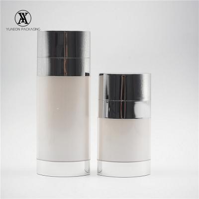 China Skin care luxury15mlx2 Airless Body Lotion Bottle Empty Cosmetic Silver Acrylic Flat Lotion Double Chamber for sale