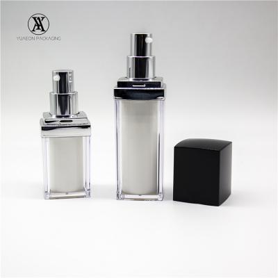 China Luxury Empty Double Wall Body Lotion Face Lotion Airless Pump Bottle 50ml Square For Cosmetics for sale