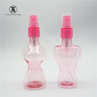 China Pink Color 60ml Cosmetic Perfume Spray Woman Empty Plastic Female Body Shaped Plastic Bottles for sale