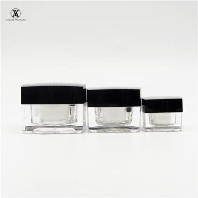 China Double Set 5g10g15g 30g 50g Double Wall Square Empty Acrylic Cosmetic Packaging Jar Body Lotion Skin Care Jar for sale