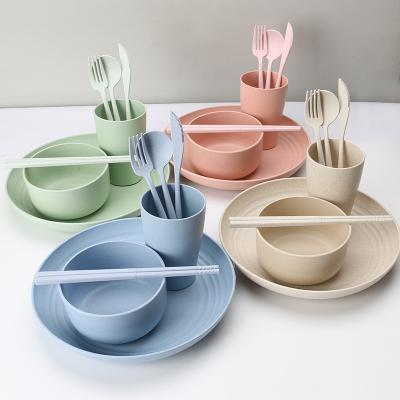 China Sustainable Lightweight cups dinnerware Eco friendly Biodegradable plastic reusable wheat straw baby color tableware set for sale