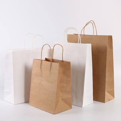 China Recycled Materials Wholesale Fancy Grocery Gift In Stock Kraft Paper Tote Bag With Handle Cheap Price Business Shopping Take Away Bag for sale