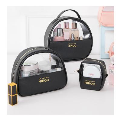 China Fashion Portable Quick Makeup Bag 3pcs Sets Cosmetic Bag Customized PU With PVC Travel Tote Bag for sale