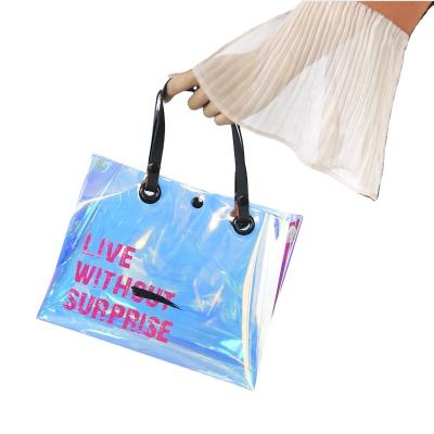 China With Tassel Summer Beach Bag Hologram Laser PVC Handbags Women Jelly Shoulder Bag Fashion Tote PVC Clear Packaging for sale