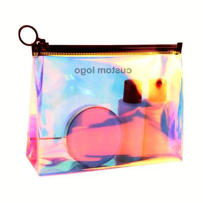 China Custom PVC Holographic Zipper Pouch Makeup Bag Fashion Laser PVC Cometary Bag With Zipper for sale