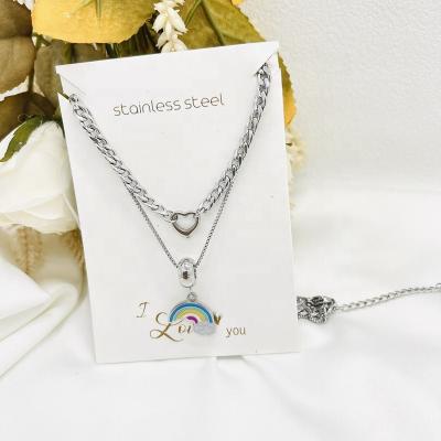 China CLASSIC Personalized Cute Gold Plated Stainless Steel Necklace Charm Necklaces Jewelry Rainbow Enamel Pendant Necklace for sale