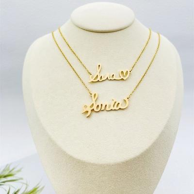 China FASHIONABLE Custom Cursive Alphabet Initial Name Pendant Pvd Gold Plated Stainless Steel Necklaces Couples Jewelry for sale