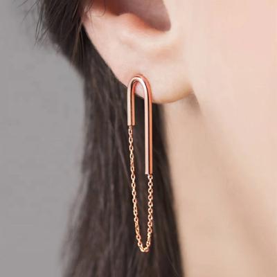 China CLASSIC Tasty Chain Studs Long Chain Earrings PVD Plating Rose Gold Stainless Steel Tassel Earrings for sale