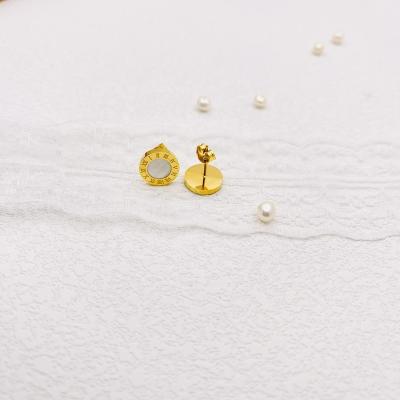 China CLASSIC Classic White Earring Studs Roman Digital Earrings Stainless Steel Shell Earrings For Women Jewelry for sale