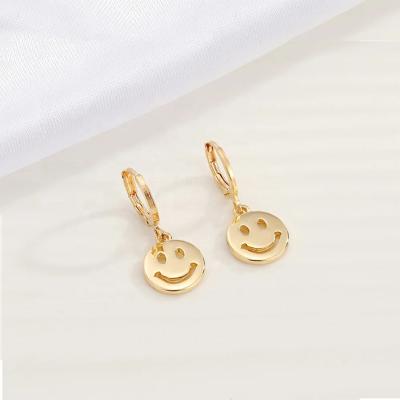 China Fashion Cute Earrings Trend Women Smiley Face Coin Hoop Earrings 18k Gold Thin Jewelry Stainless Steel for sale