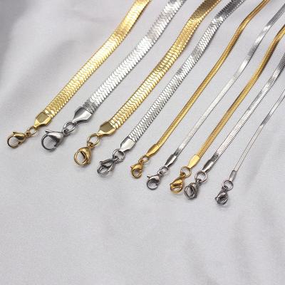 China TRENDY Customize Stainless Steel 18K Gold Plated Fishbone Flat Chain Bracelet Snake Chain Bracelet Jewelry for sale