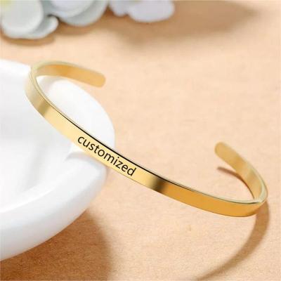 China Customized Message TRENDY Personalized Custom Gold Plated Cuff Bangles Bangle Stainless Steel Jewelry for sale