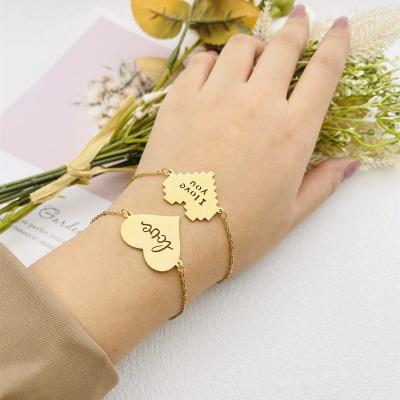 China TRENDY I Love You Charm Sawtooth Shape Heart Letter Friendship Jewelry Stainless Steel Couples Bracelets for sale