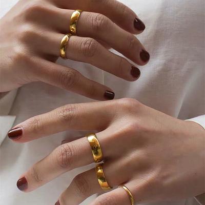 China Simple Design TRENDY Classic Plain Stacked Ring Glossy Smooth Gold Filled Anti Tarnish Jewelry Women for sale