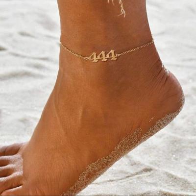 China TRENDY Personalized Waterproof Jewelry 111-999 Angel Number Anklets Lucky Numbers Anklets For Unisex Stainless Steel Beach Anklets for sale