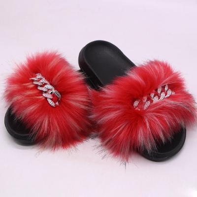 China Fashion Trend Winter Warm Indoor Custom Logo Plus Size Furry Plush Slippers For Women Fox Fur Outdoor Slides With Fashion Fur Slippers for sale