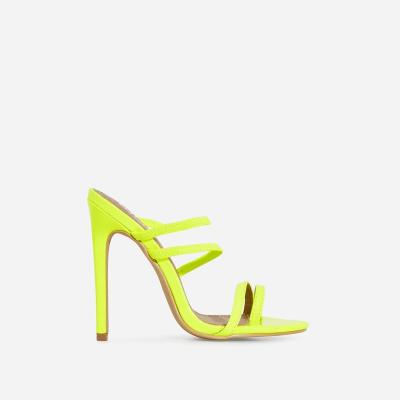 China High Heels Women Sandals Fashion Trend Ladies Shoes Stilettos Latest Toe Girls Toe Strap Mules Summer Fashion Heels Sexy Neon Color Slippers Mules for sale