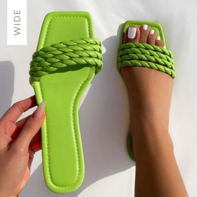 China New Designer New Designer Square Toe Summer Multi Twisted High Quality Causal Beach Front Beach Shoes Multi Twisted Custom Flat Elegant Green Round Sandals for sale