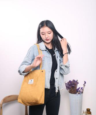 China High Quality Corduroy Large Capacity Shopping Bag Corduroy Tote Bag For Women Grocery Handbag Reusable Shopping Shoulder Bag for sale